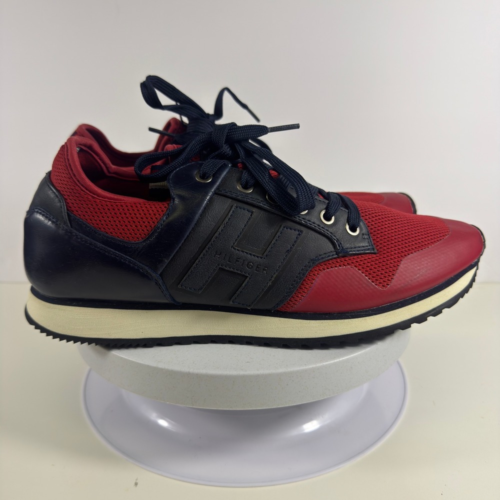 Tommy Hilfiger Mens Red Navy Blue Mesh Low Top Runner Sneakers Shoes 11 - Picture 7 of 14
